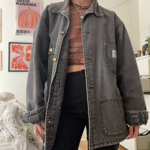 Carhartt grey fleece lined rare vintage utility oversized coat / jacket